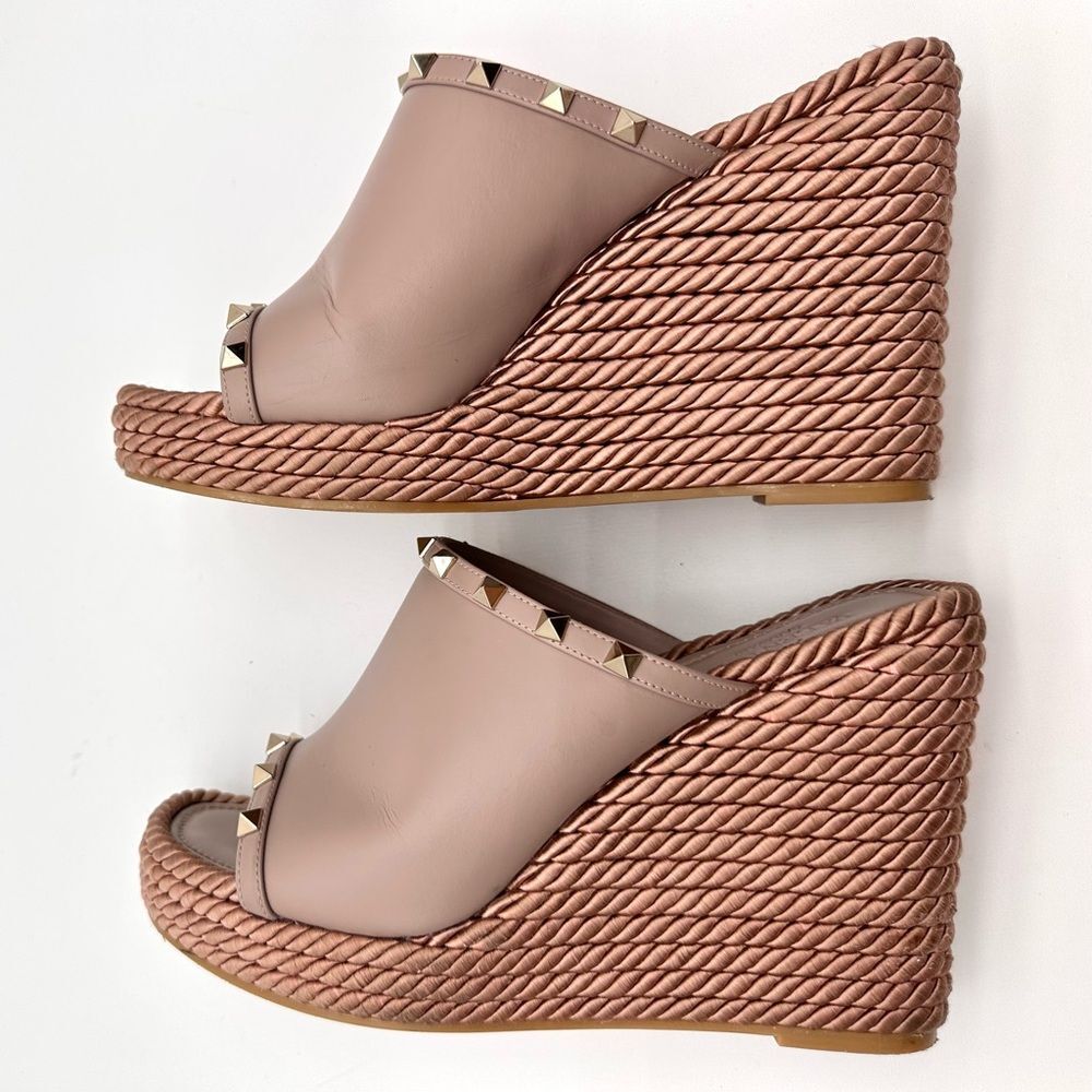 Valentino Garavani Torchon Rockstud Wedge Espadrille Sandals Nude Leather EU 41 - Picture 6 of 15